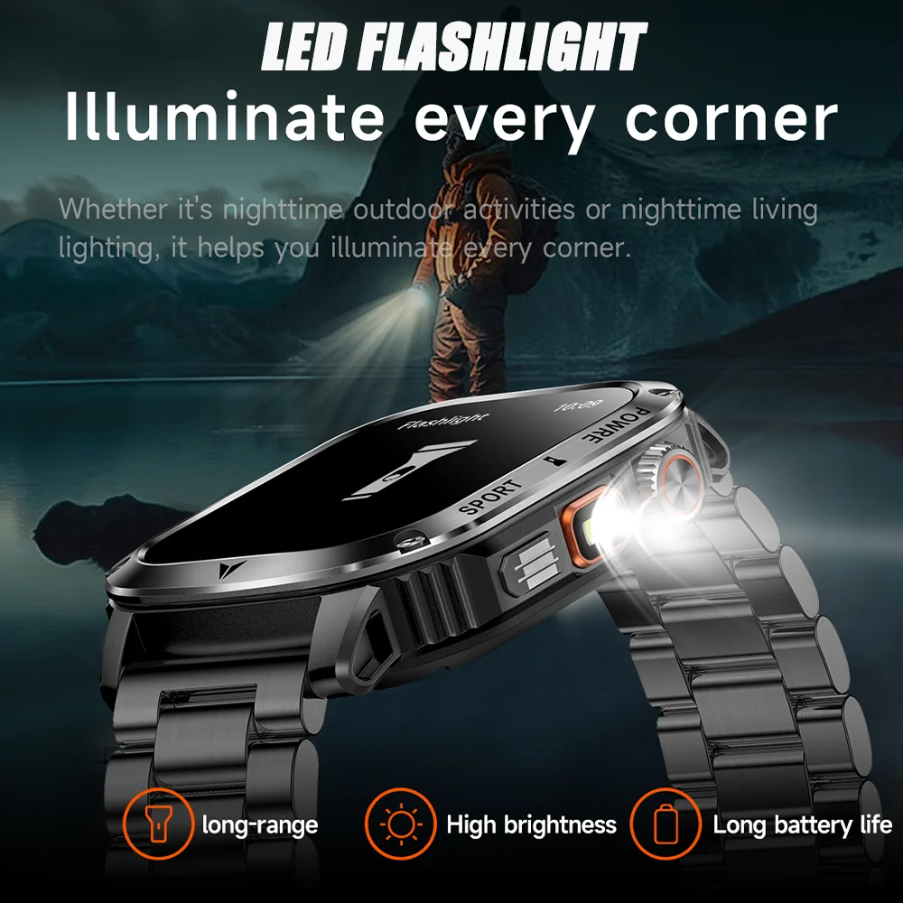 2025 ใหม่ SmartWatch 2.01 'ขนาดใหญ่ Full Touch Screen ไฟฉาย LED เลือดออกซิเจน Health Monitor Men Smartwatches 170 + กีฬา Tracker