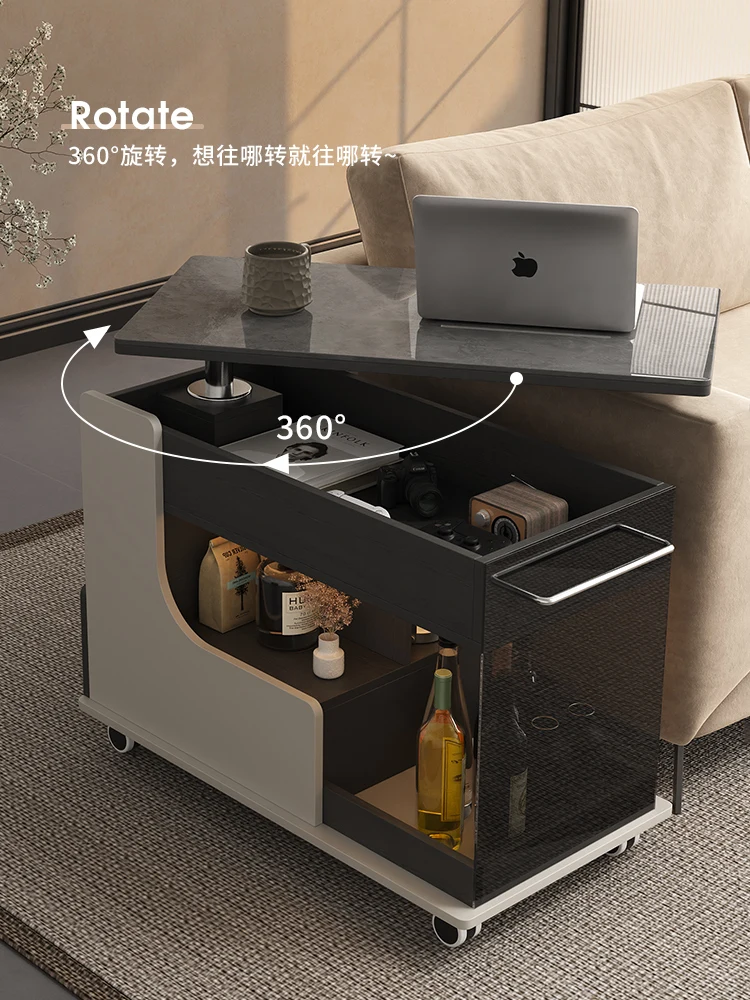 رفع طاولة القهوة القابلة للإزالة أريكة الجانب الجانب خزانة جانبية غرفة المعيشة عربة الوجبات الخفيفة الفاخرة الراقية طاولة السرير الإبداعية #2