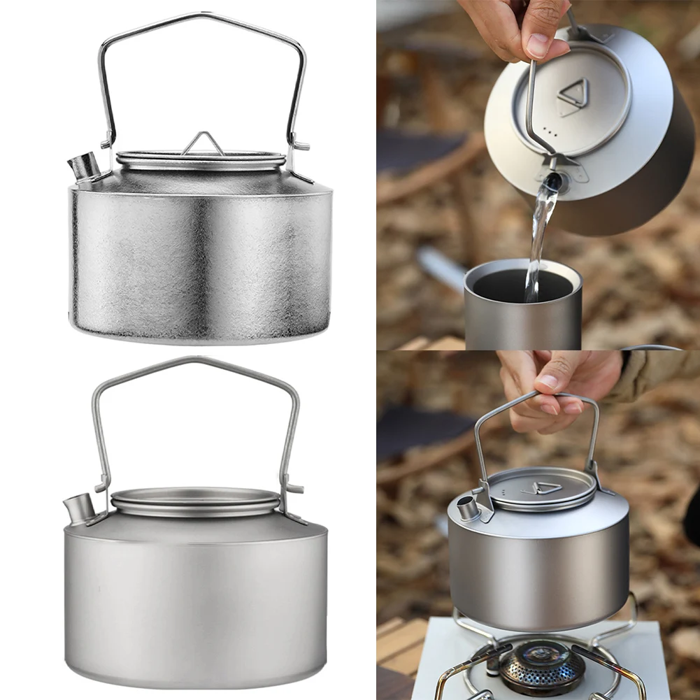 

Ultralight 980ml Pure Titanium Kettle with Collapsible Handle Perfect for Outdoor Activities like For Camping and Hiking