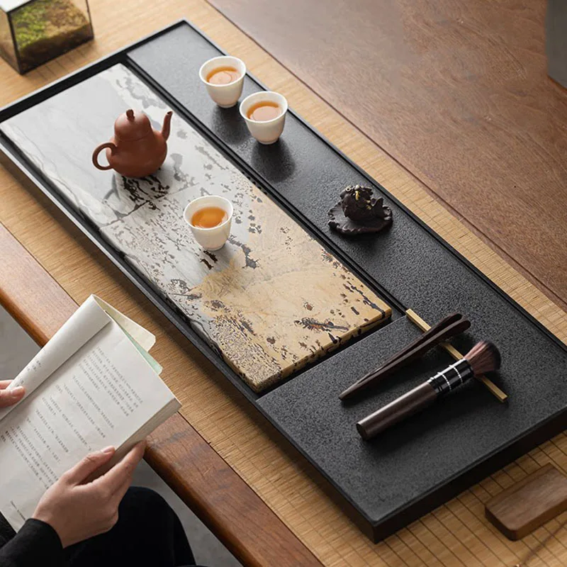 Long Hospitality Tea Tray Luxury Stone Office Valet Chinese Kitchen Rectangle Tea Tray Living Room Bandejas Home Decorationgs