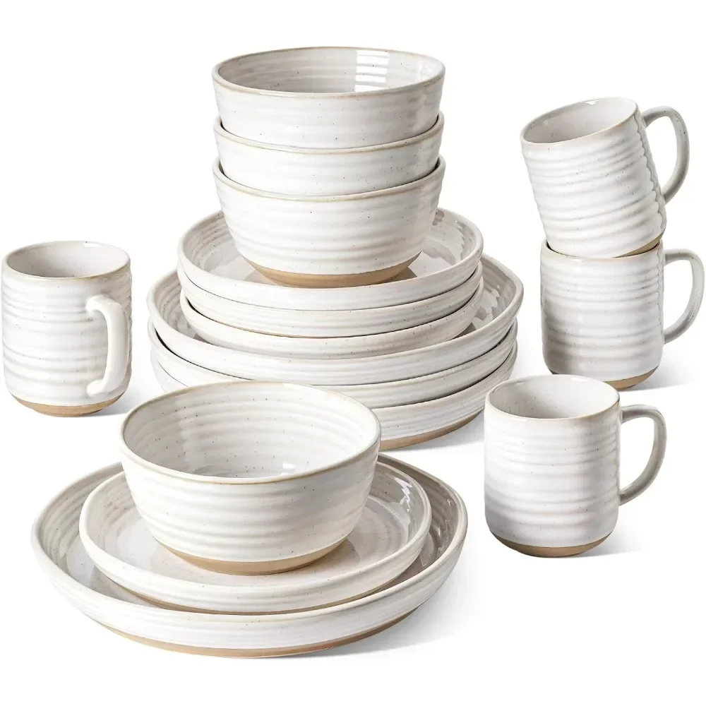 Dinnerware Sets 16 Piece, Stoneware Plates and Bowls Set, House Warming Wedding Present, Serve for 4 (10