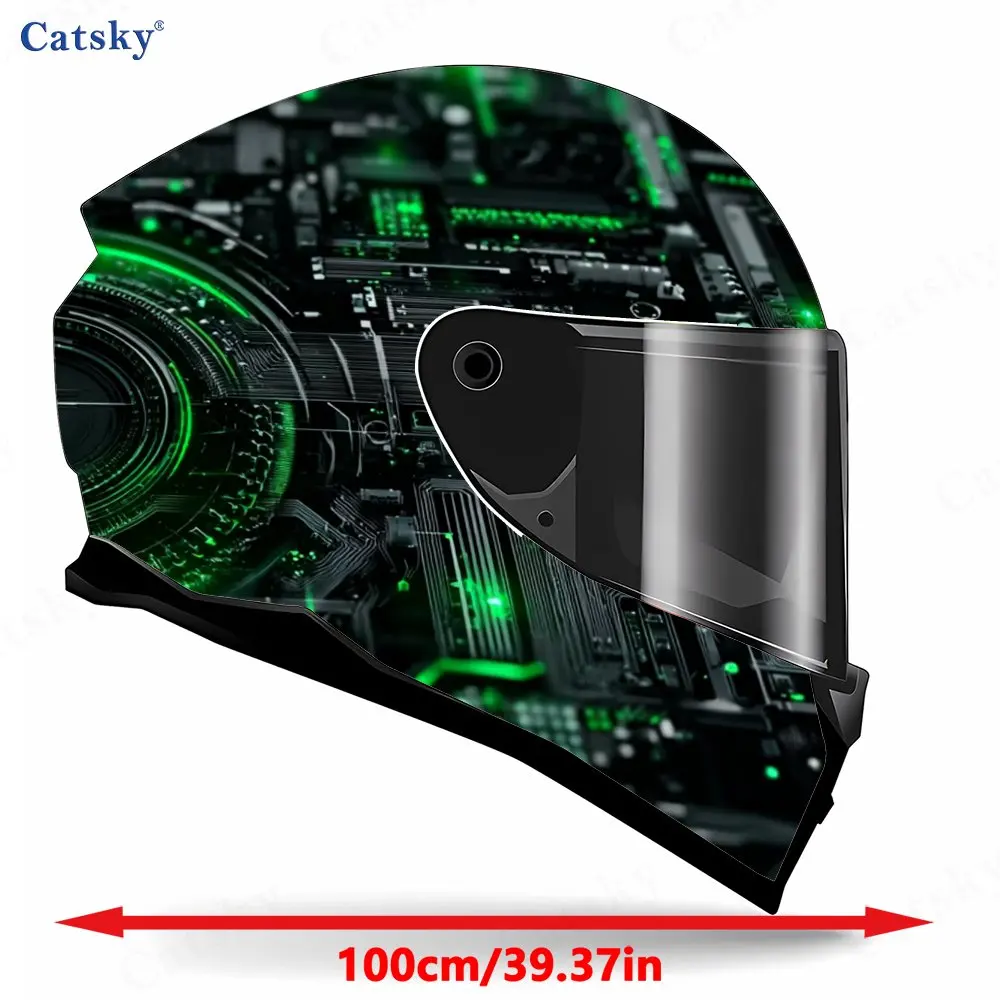 Green Cyber Circuit Helmet Vinyl Wraps, Waterproof Scratch-Resistant Full Face Helmet Decals, Durable PVC Decoration Protection