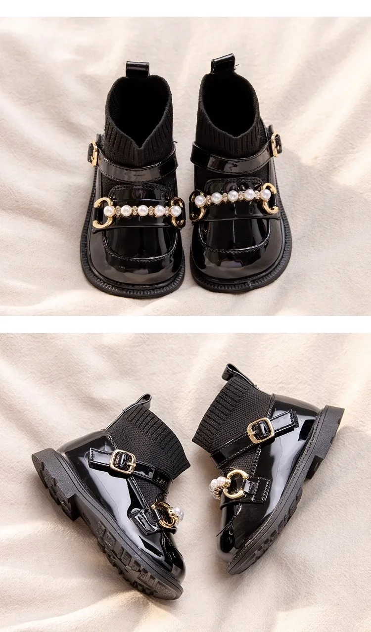 2026 Herbst Winter Neue Kinder-Kurzstiefel Mädchen Mode Lässige Sockenstiefel Prinzessin Kinder-Trend Lederschuhe Schwarz Vielseitig – Detail 10