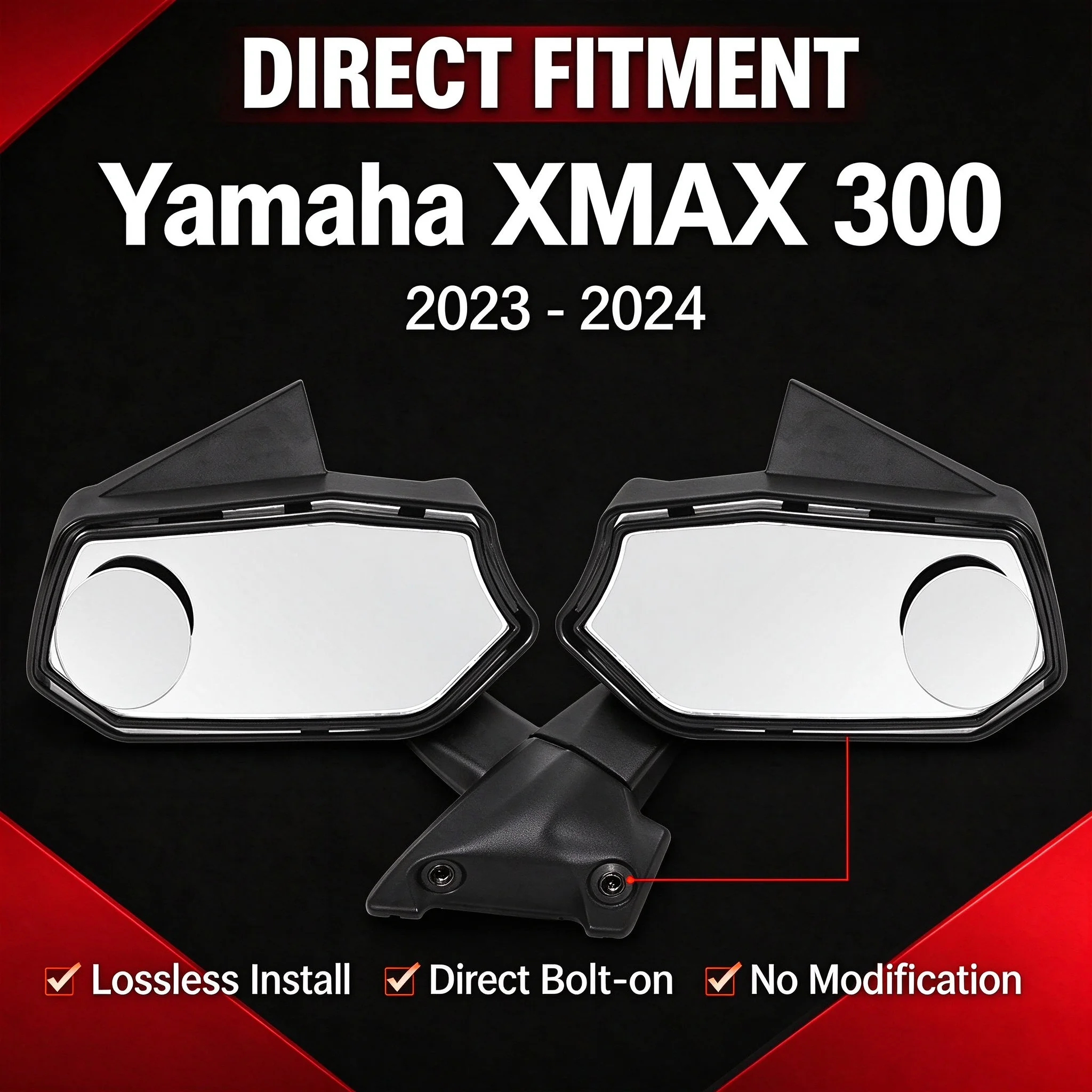 For YAMAHA XMAX 250 300 400 2017-2026 Forward Rearview Mirrors Convex Glass + Blind Spot Mirrors Left Right Set ABS