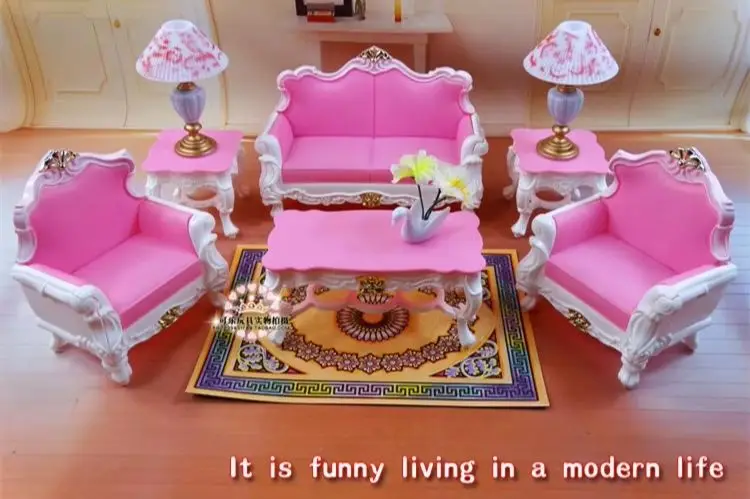 Furniture Living Room (Sofa + Coffee Table + Lamp) Accessories For 30 Cm Doll 1/6 Toys Girl Birthday Gift Plastic Play Set