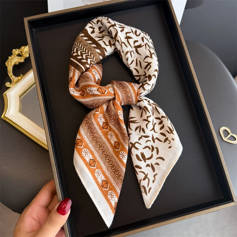 

Модный квадратный шарф с принтом для женщин, элегантный женский шейный платок-хиджаб, роскошная шаль для путешествий, мягкие шелковые шарфы с имитацией пятен