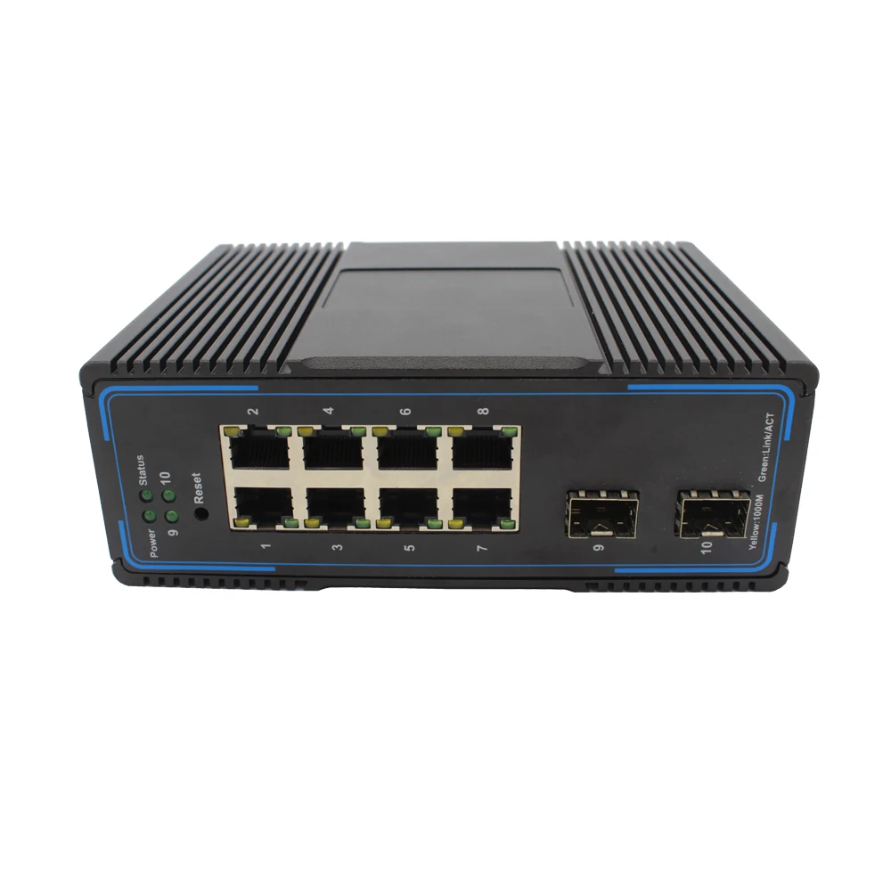 Din-rail Industrial Grade Switch 8*10/100/1000M ports and 2*1000M SFP slot ports Manageable Industrial Switch DC12~52V