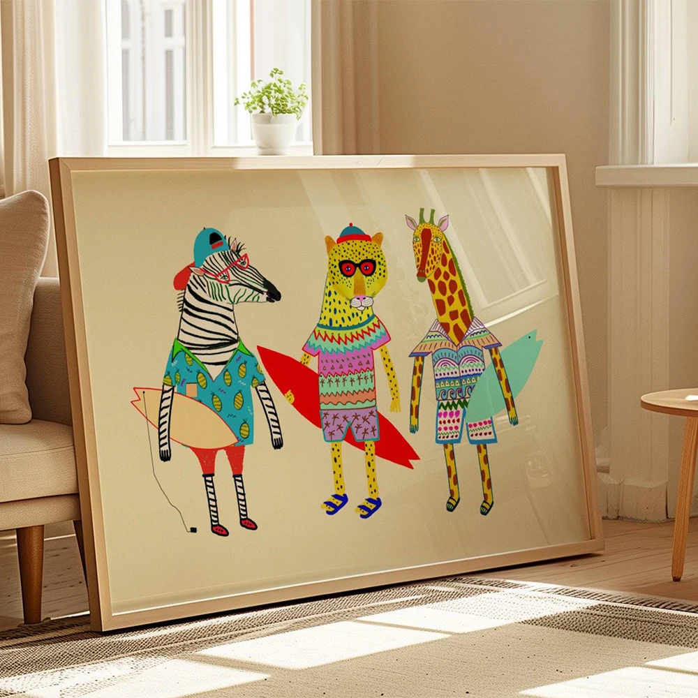 Surfer Dudes Art Print Kids Wall Decor Surfing Poster Beach Artwork Birthday Gift For Children Coastal Nursery Illustration