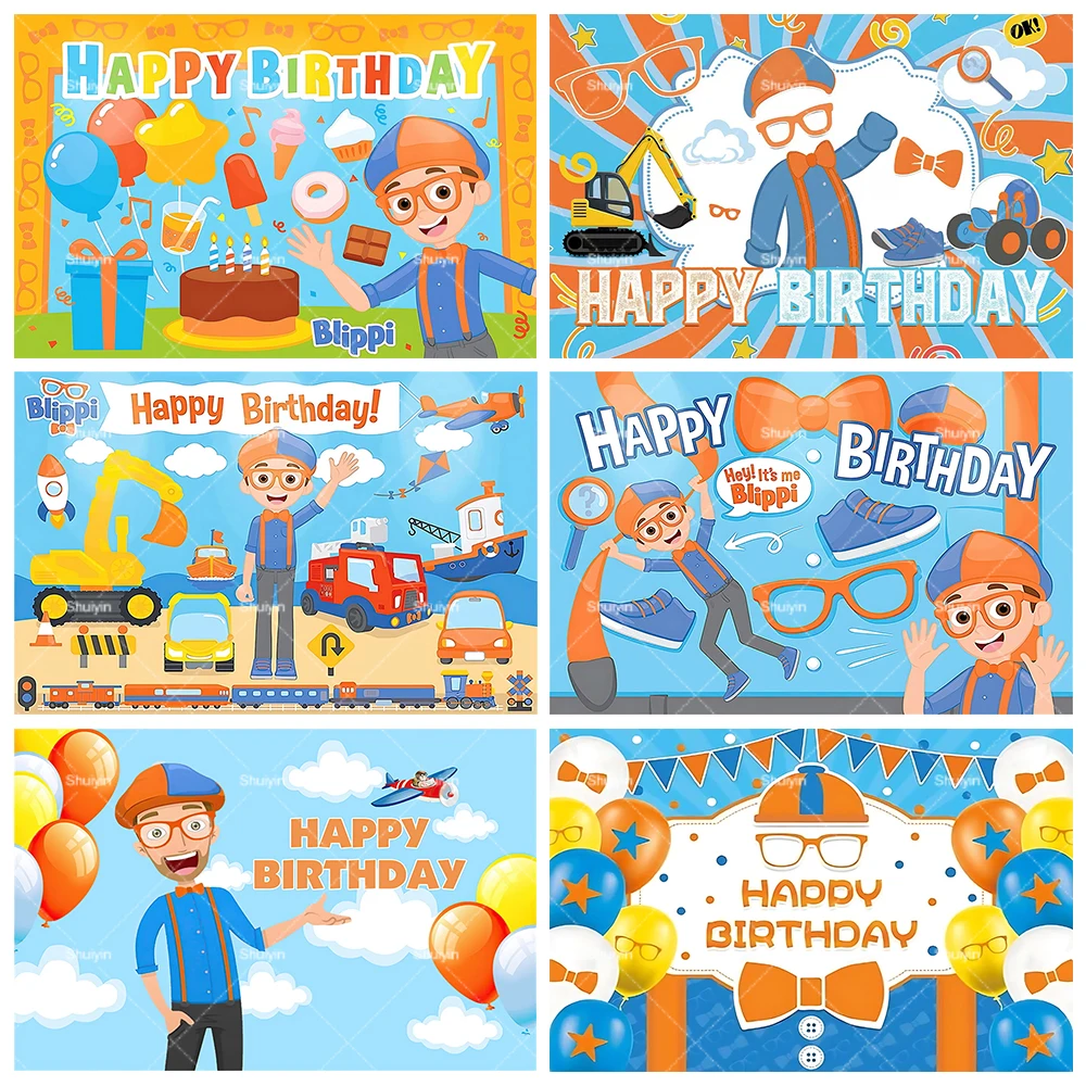 

Cartoon-BliPPiIng-English Teacher Backdrop Kid's Birthday Party Cake Table Decor Banner Baby Shower Photo Booth Background Props