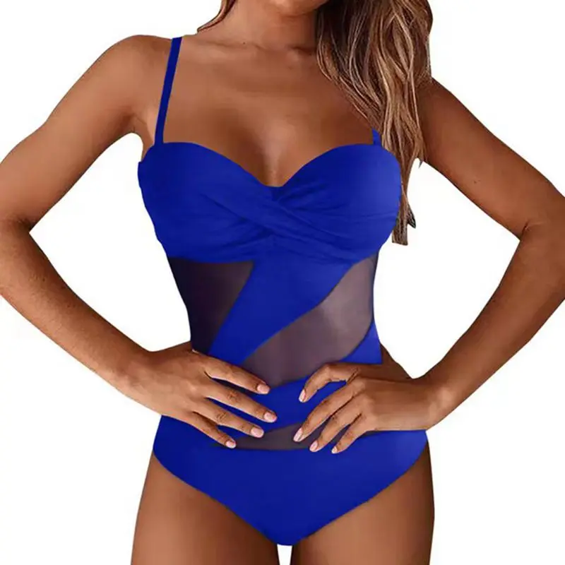 2025 Mesh Solid Swimsuit One Piece Sexy Strape Swimwear Women Backless Bathing Suit Female Tie Back Swimming Summer Beachwear