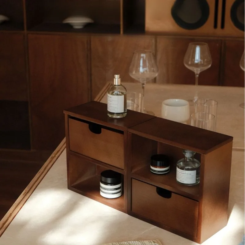 

Wood Storage Box Makeup Organizer Boxes Luxury Bathroom Organization Case Multifunctional Accessory Organizing Cases with Drawer
