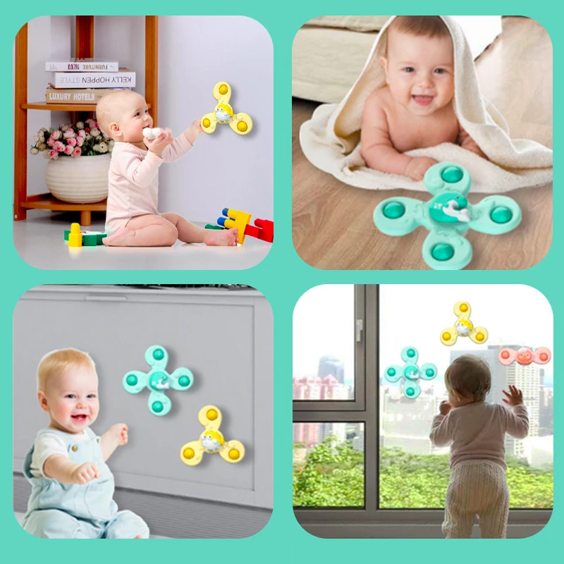 Cartoon Spinner met Zuig Rammelaars Fidget Educatief Speelgoed Voor Kinderen Jongens Meisjes Gift Babybadje Speelgoed Vis Dolfijn Octopus Speelgoed