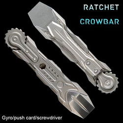 Limited 132mm Ratchet Wrench Titanium Alloy Crowbar With Gyro Push Card Multifunction Pry Bar 6.35mm Batch-head Sleeve