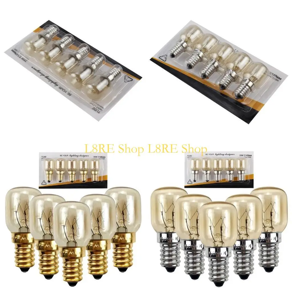 

L8RE 5pcs 220V E14 300 Degree High Temperature Resistant Microwave Oven Bulb Cooker Lamp Lighting Bulb