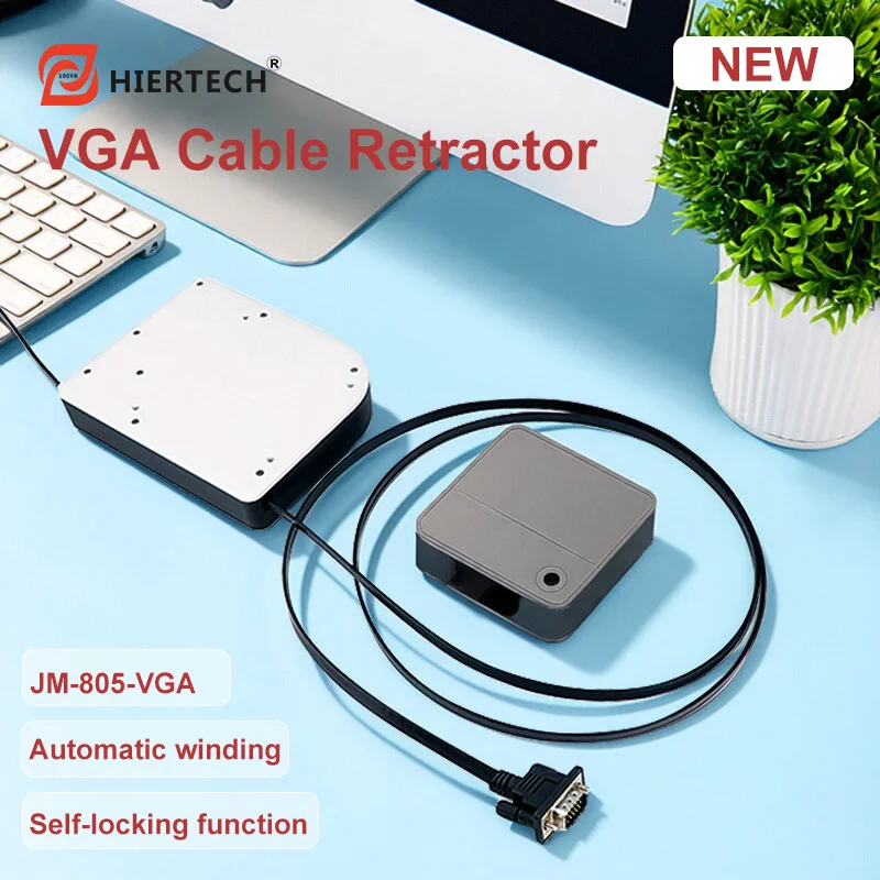 Hiertech 100% Pc Raw Materials Are Specially Customized for White Anti-Tensile and Wear-Resistant Vga Cables, Suitable for Computer Hosts, Audio, Television, and Video Equipment, with a Universal Cable Reel