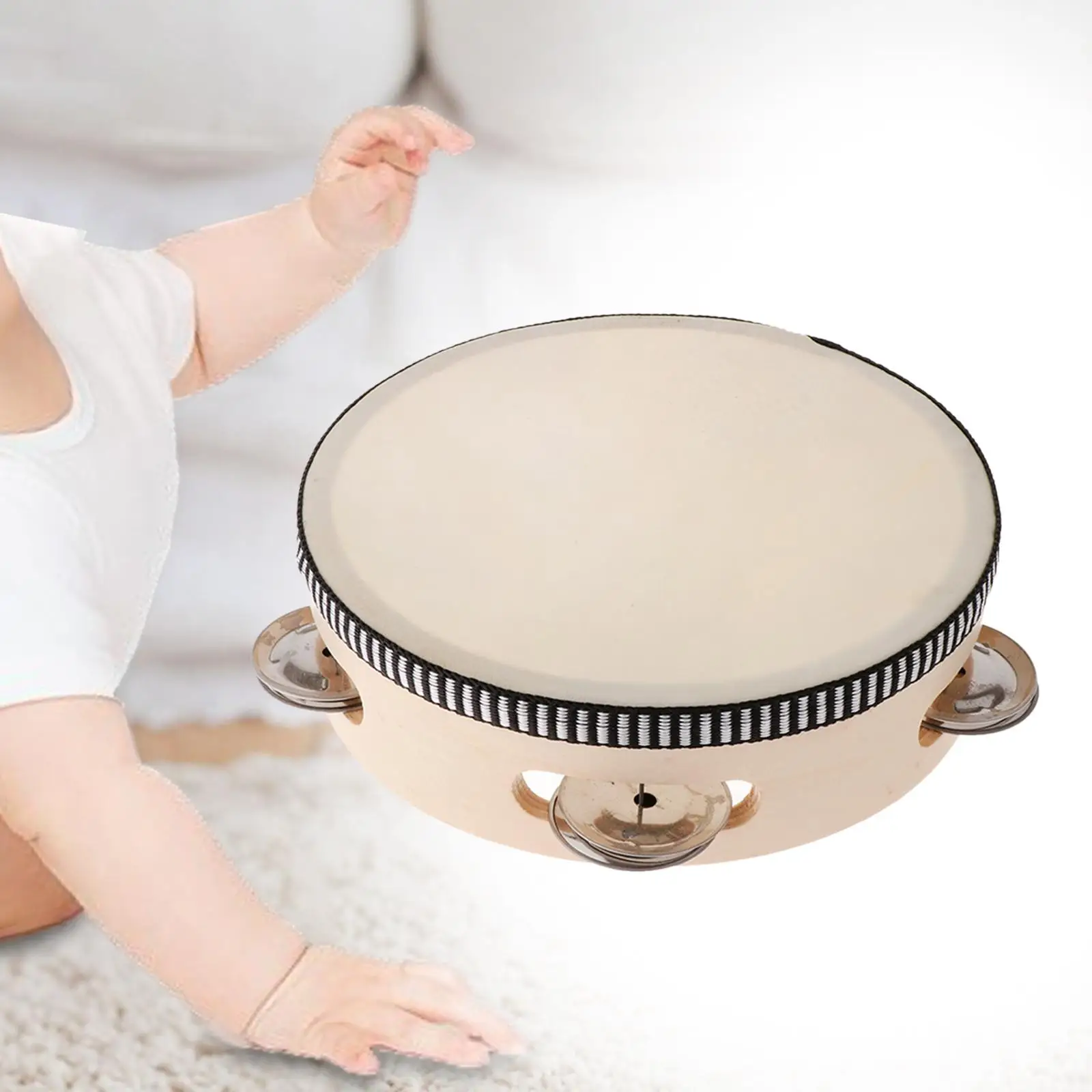 Tambourine Educational Instrument Gift Handheld Drum for Church KTV Toddler