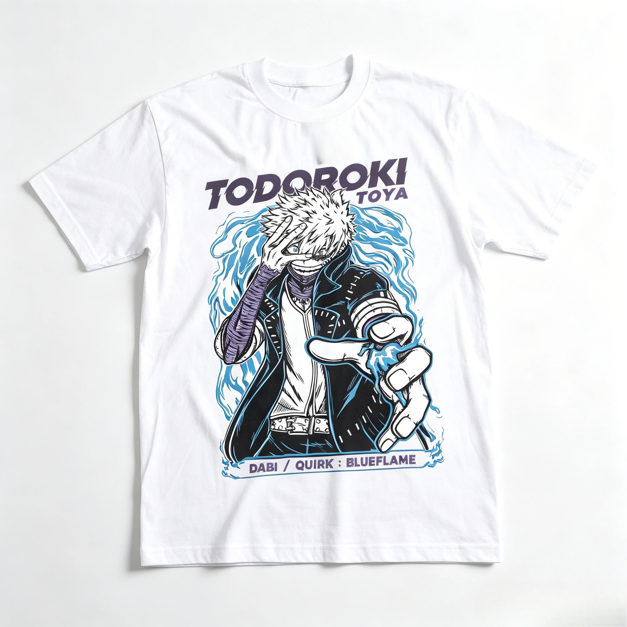 My Hero Academia Dabi Toya Todoroki Front Print T Shirt Men Blue Flame Anime Graphic Tee 100% Cotton Oversized Streetwear Unisex