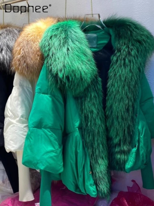 

2025 Winter New Korea Trendy Down Jacket Silver Fox Fur Collar High-End Fashionable Thickened Warm Loose Slimming Coat for Women