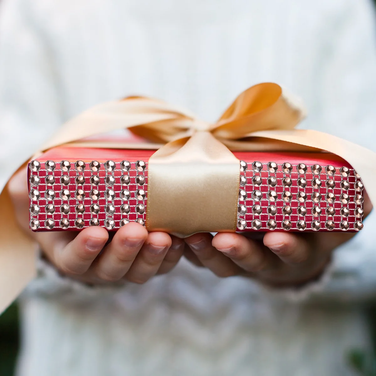 

Diamond Ribbon Hollow Rhinestone Mesh Ribbon Sparkle Wrap for DIY Wedding Cake Ornaments Gift Box Decoration