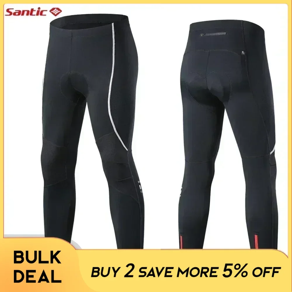 Santic Winter Cycling Pants Men's Fleece Windproof Professional MTB Road Riding Bicycle Trousers Reflective Padded Gym Clothing