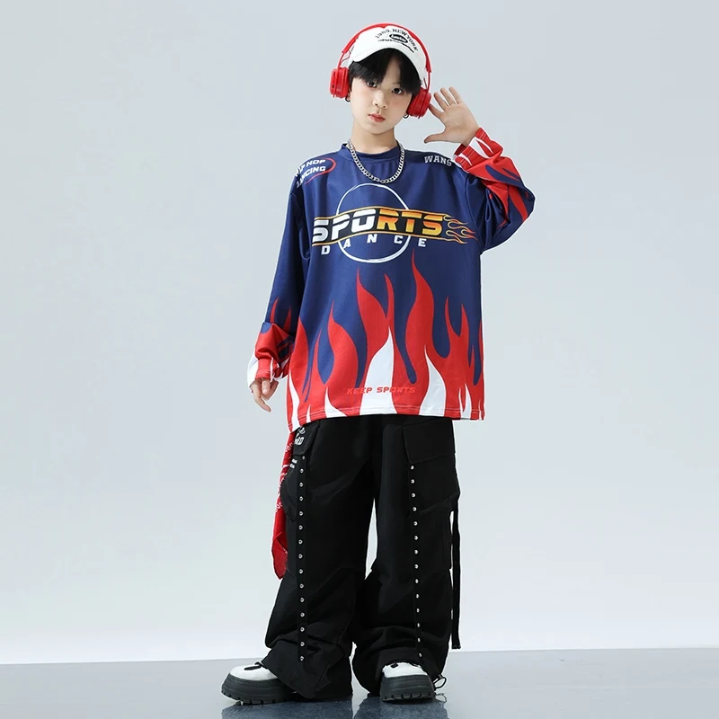 Costumes de danse Hip Hop Jazz pour garçons, chemise à manches longues, pantalons cargo trempés, vêtements de danse de rue pratiques, DQL10381, nouveau