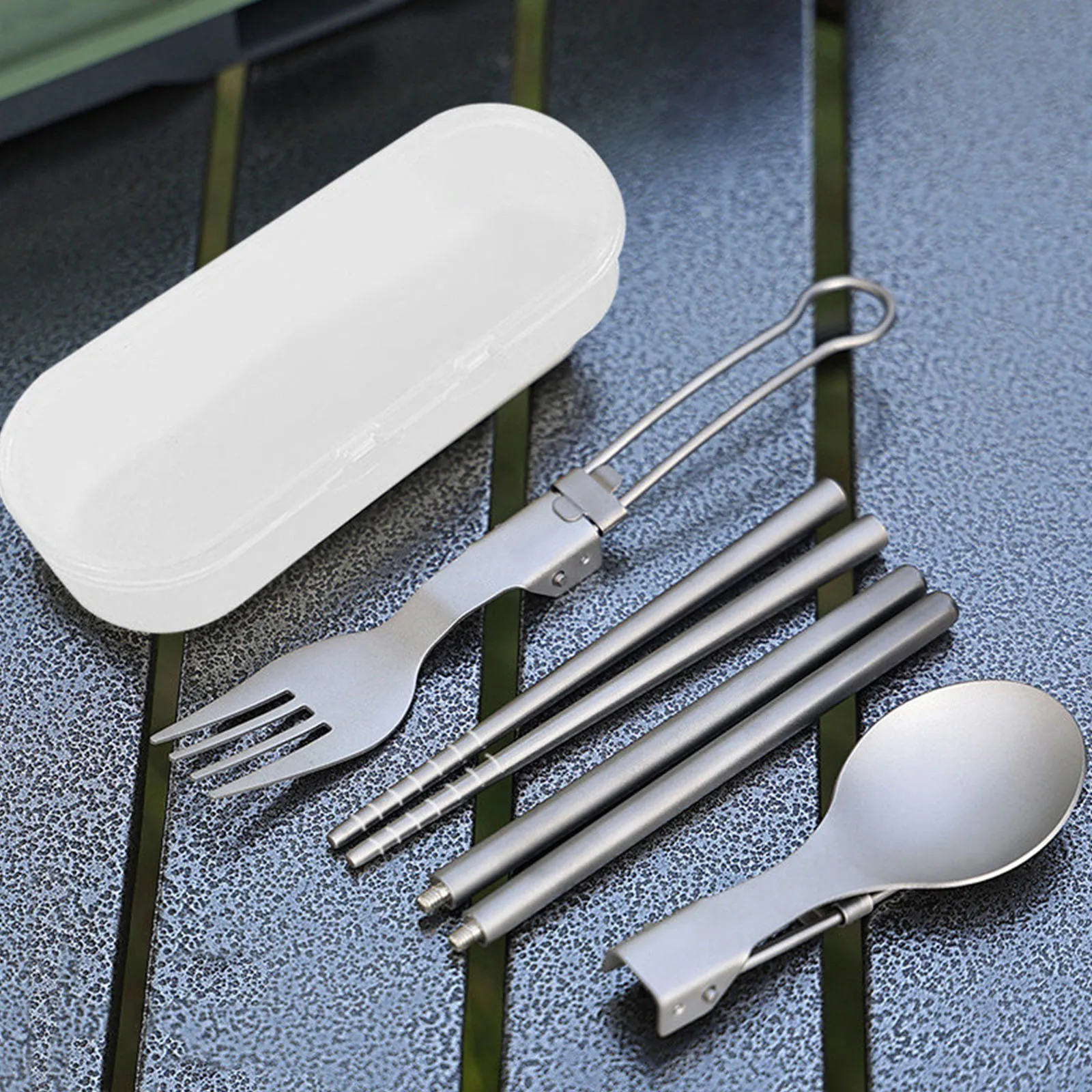 Titanium Foldable Cutlery Set High Temperature Ultralight Tableware with Locking Mechanism for Household Outdoor Camping Picnic