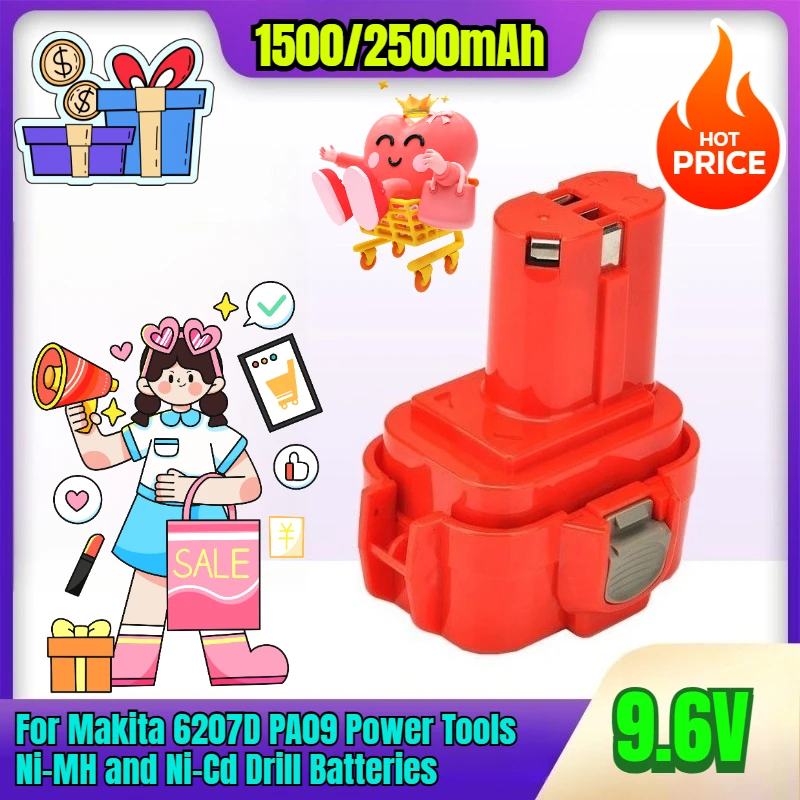 

9.6V 1500/2500mAh for Makita 6207D PA09 Power Tools Ni-MH and Ni-Cd Drill Batteries
