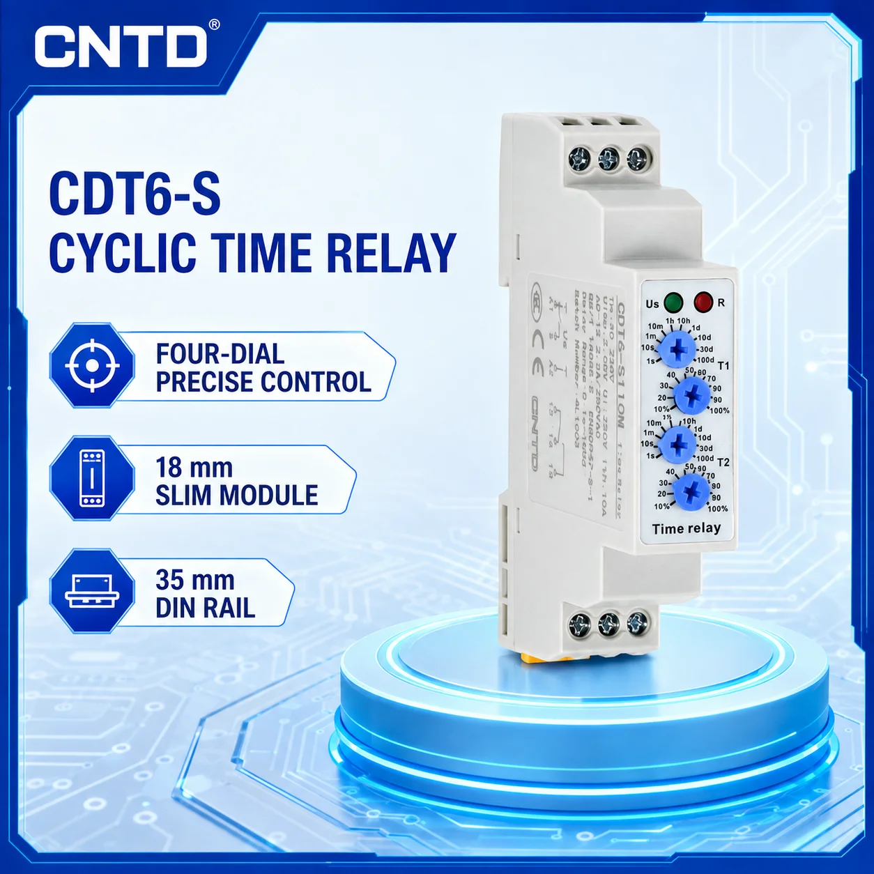CNTD Time‑Delay Relay, CDT6‑S series DIN Rail Mount Power‑off Cycle Delay Type delay range 0.1s-10days CDT6‑S110M S116W S210M