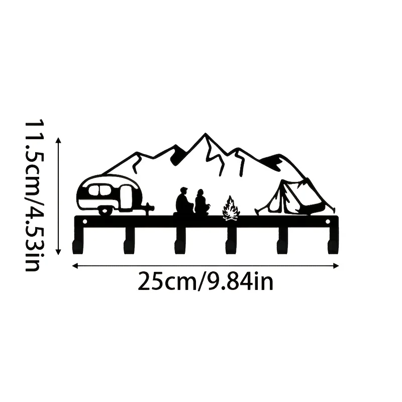 CIFBUY Mountain Camping Iron Wall Art Metal Key Rack Decor for Home Entryway RV Tent Outdoor Adventure Vintage Wall Decor