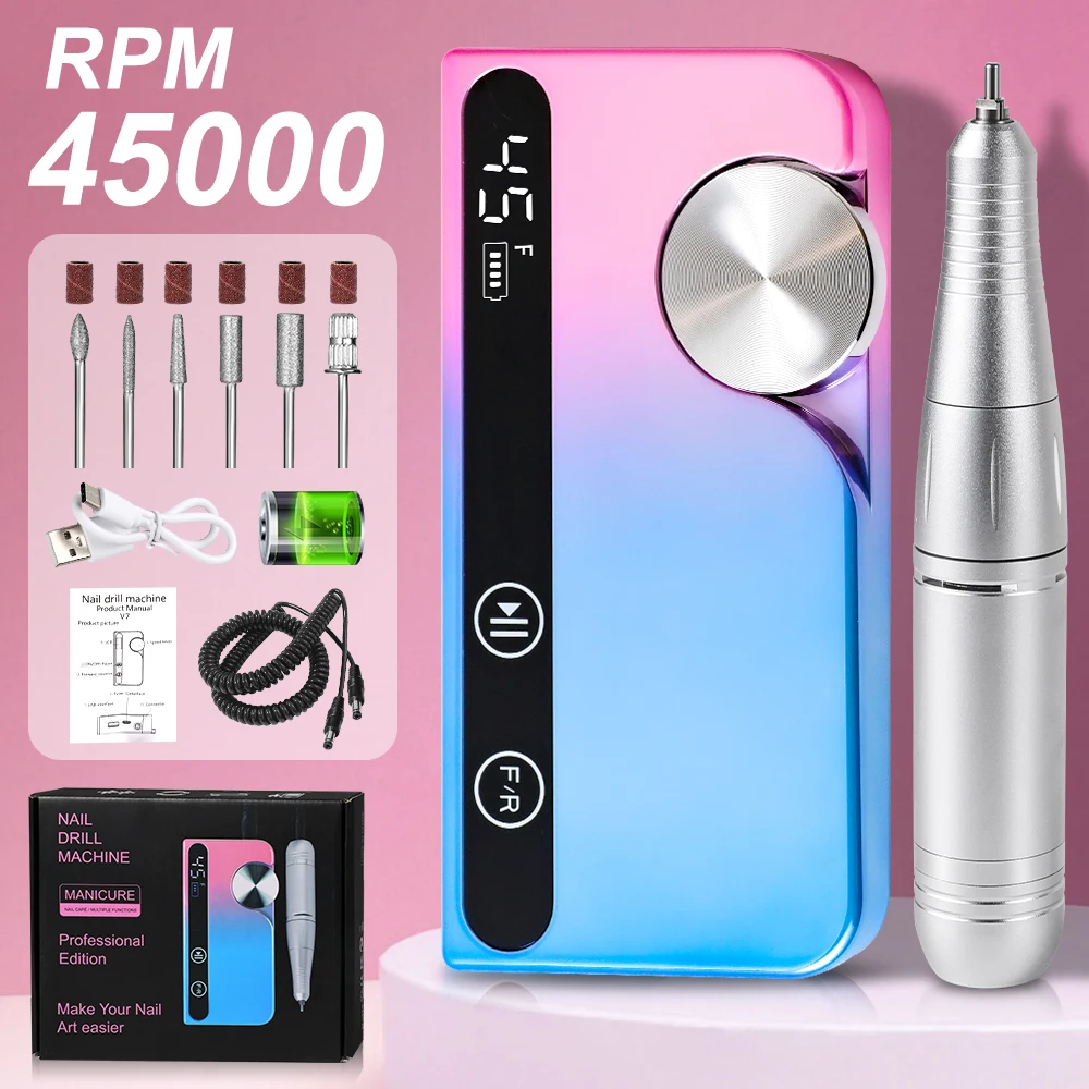 Macchina per lucidare le unghie ricaricabile con trapano per unghie professionale a basso rumore da 45000 giri/min adatta per lo strumento di lucidatura dello smalto gel