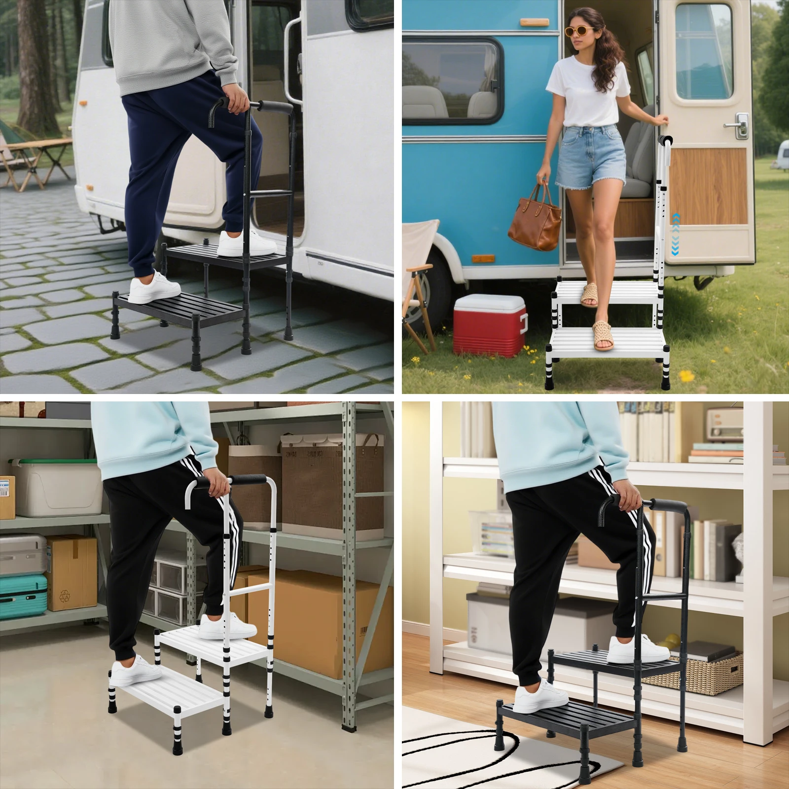 RV الدرج قابل للتعديل درابزين خطوة البراز 61-76 سنتيمتر ارتفاع الطابق الدائمة الكربون الصلب مساعدة البراز مع أقدام عدم الانزلاق لكبار السن #3