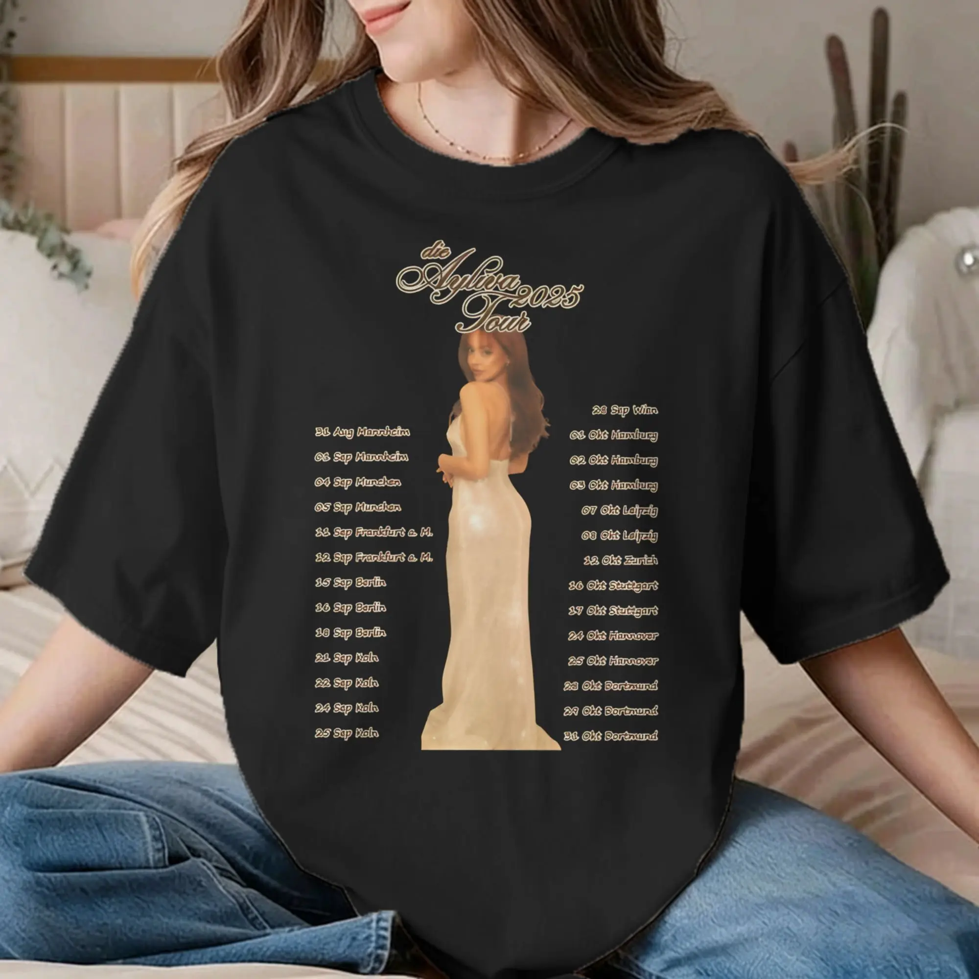 Camiseta masculina e feminina Ayliva Tour, 100% algodão, roupa inovadora, manga curta, gola redonda, camiseta plus size