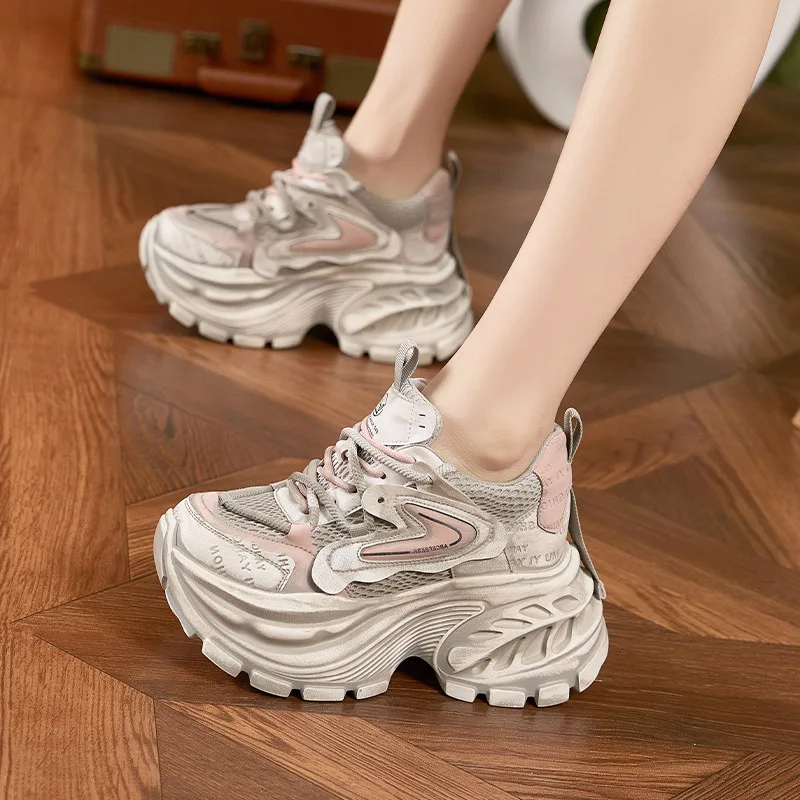 Women's 10CM Height Increasing Shoes Spring New Versatile Inner Height Increasing Women's Shoes Washed Shoes Casual Sports Shoes
