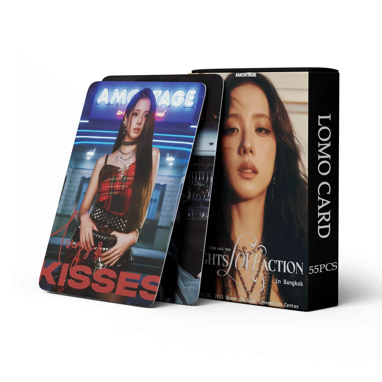 Kpop 55pcs المشاهير النسائية الكورية باللون الوردي والحبر بطاقات JISOO الصغيرة بطاقات AMORTAGE. طباعة مصنع الذهب الطرفية