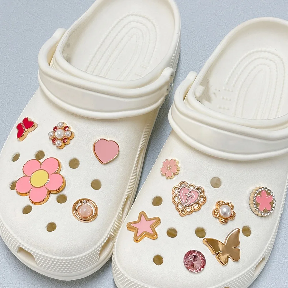 

Cute Gold Pink Series Hole Shoe Charms Decorations Cartoon Butterfly 5-Petals Flower Shoes Buckle DIY 3D Hole Shoe Accessories