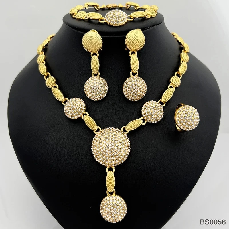 

Hight Quality White Crystal Zircon Necklace Round Drop Earrings Bracelet Ring Set For Women Wedding Jewelry Gifts 2025 New