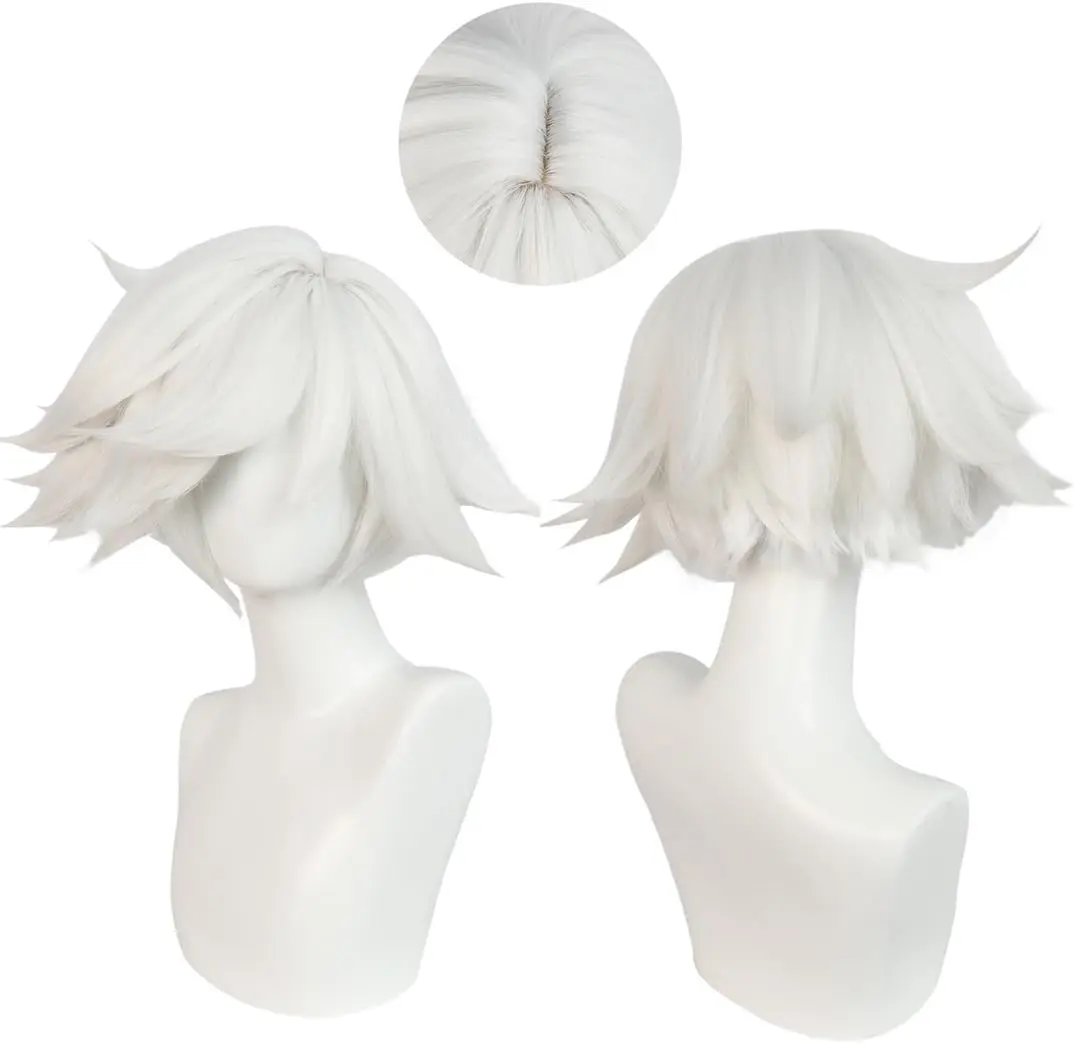 Hotel Cosplay Angel Dust Wig, White Styling Short Hair Halloween Anime Party Wig