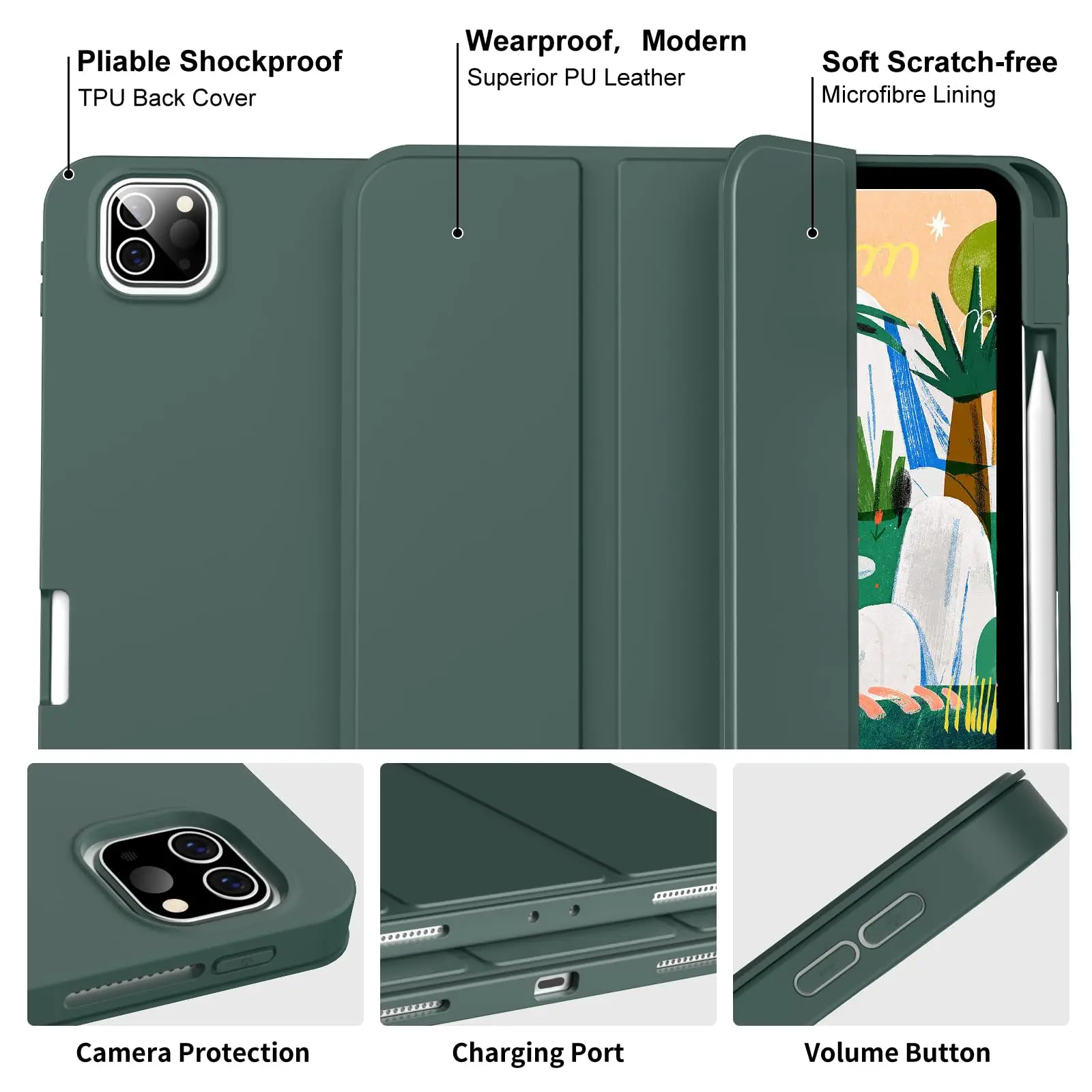 Pencil Case for iPad Air Pro 10.9 11 12.9 13 A16 10th 11th Generation Air 4 5 6 7 Trifold Stand Flip Cover With Pencil Holder view 5