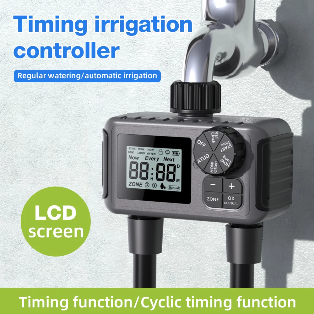 Automatic Irrigation Watering Timer LCD Display Irrigation Controller Programmable Sprinkler Rain Delay for Garden Lawn Pool