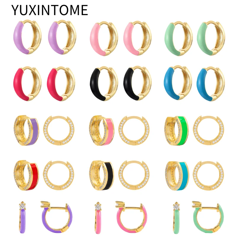 

925 Sterling Silver Ear Needle Rainbow Enamel Hoop Earrings For Women Fashion Zircon Piercing Gold Earring Luxury Jewelry Gifts