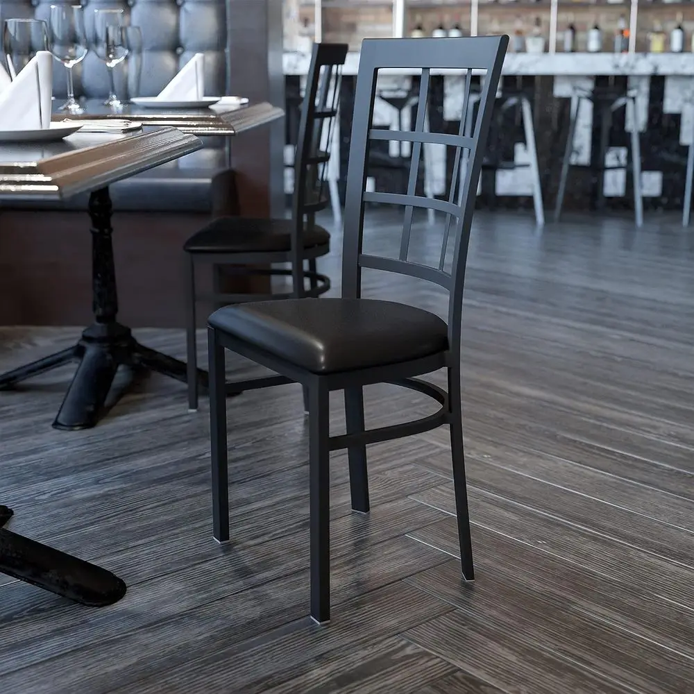 Black Metal Restaurant Chair with Black Vinyl Seat