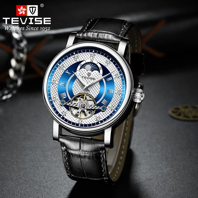 TEVISE Tourbillon Automatic Watch for Men Luxury Skeleton Mechanical Watches Mens Hollow Luminous Wristwatch Relogio Masculino