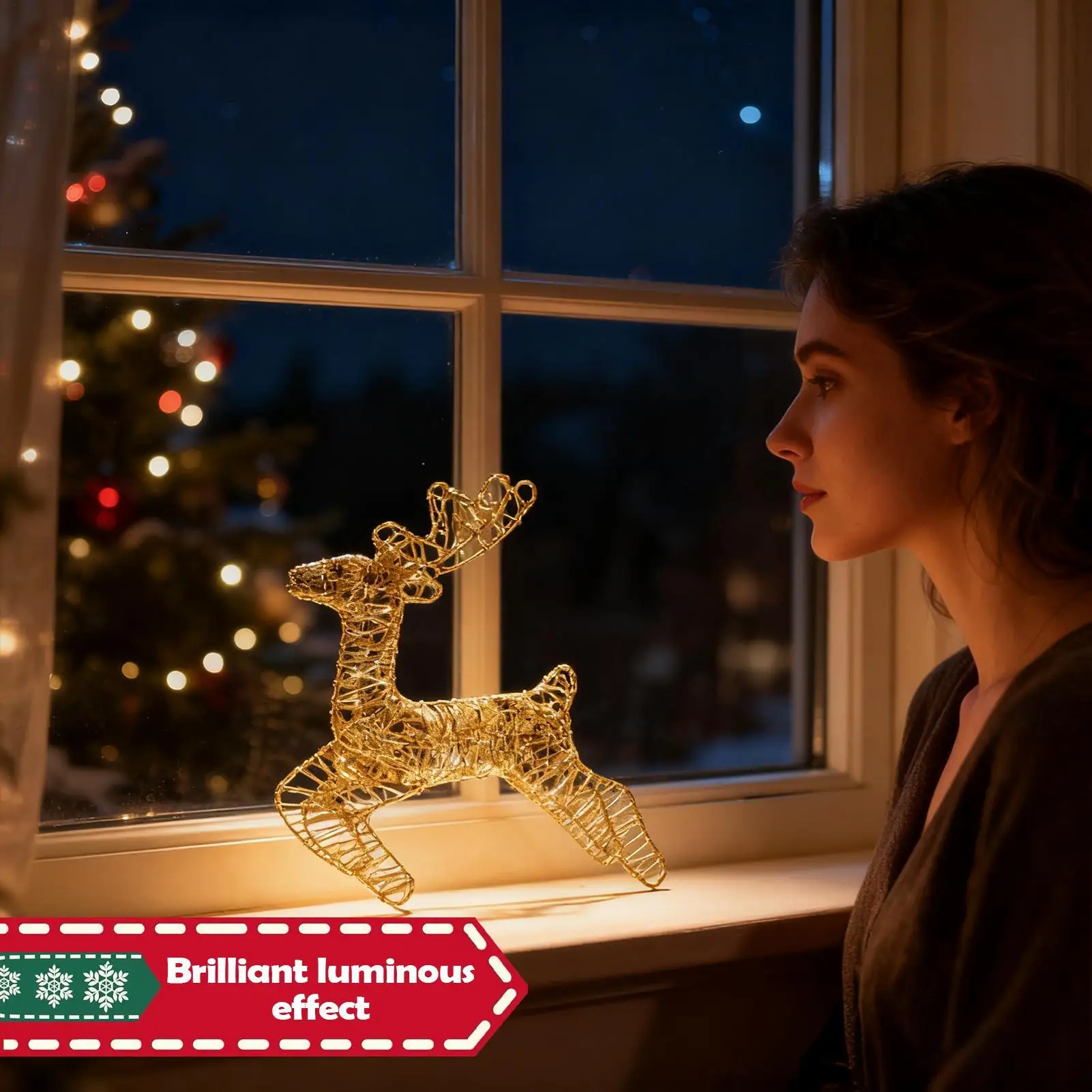 

Lighted Reindeer Glitter Festive Decoration Pre-Lit Glitter Standing Deer For Indoor Outdoor Front Yard Lawn Garden Porch