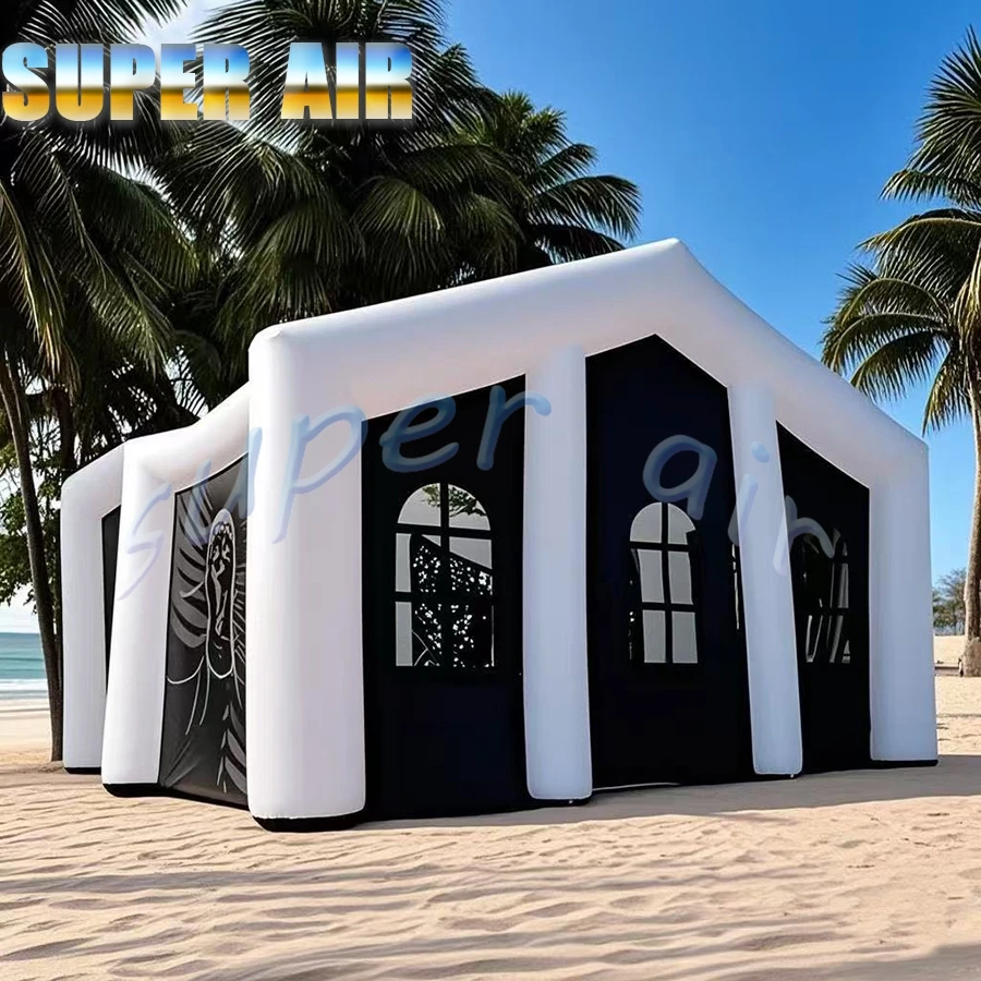 Gight white and black portable inflatable tent for wedding with led lights andblower