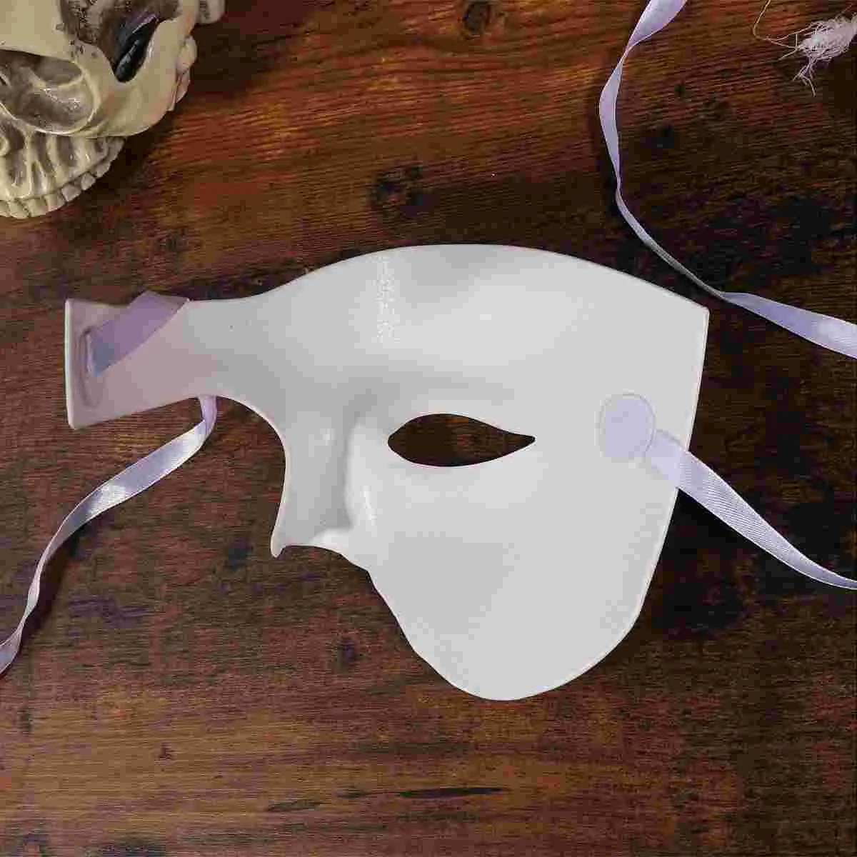 Halloween One-eyed Mask Masquerade Mask Delicate Retro Solid Color Half Face Mask for Cosplay Party Festival White