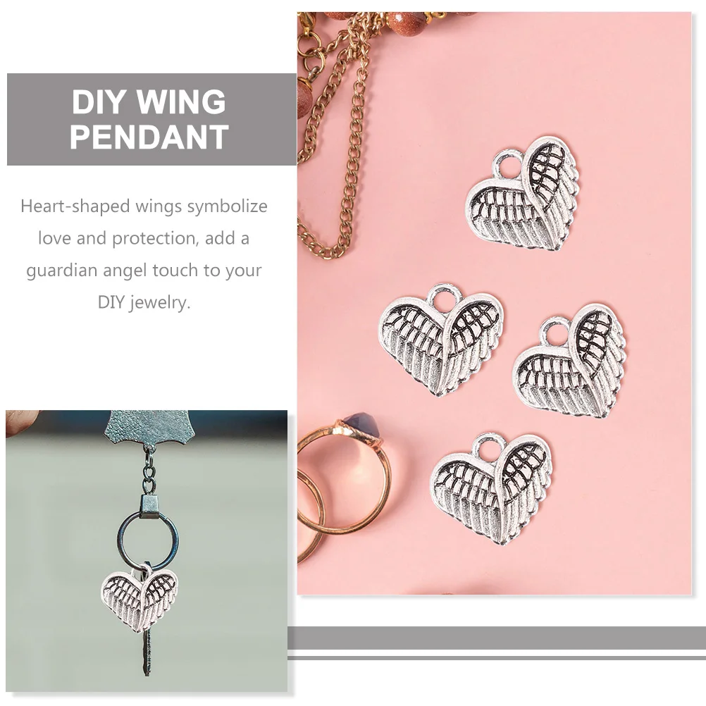 

50pcs Alloy Heart Wing Shape Pendant Charm Smooth Metal Diy Jewelry Making Accessories For Bracelet Necklace Earring Craft Gift