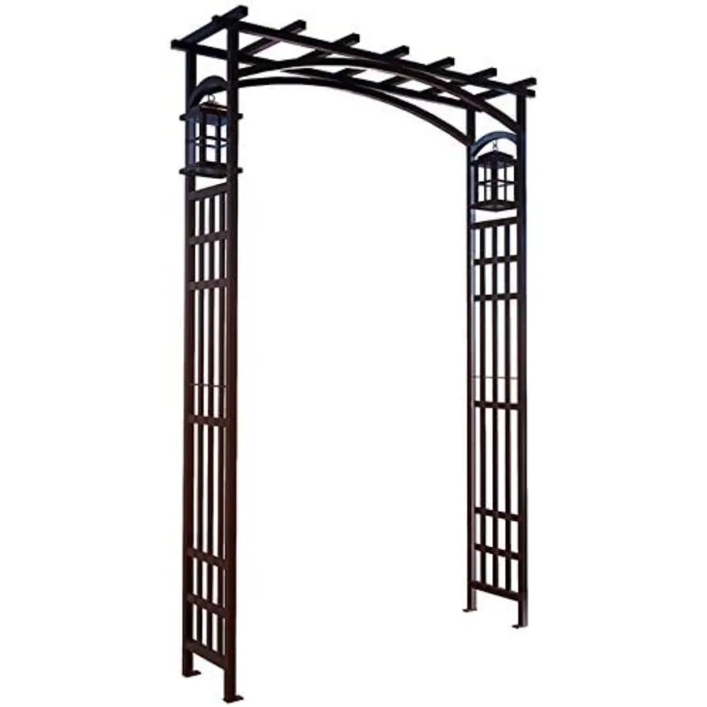 

Panacea 84303 Mission Garden Arbor with Lanterns, Black, 79.5 H – Steel Garden Arch with Rectangular Grid Sides & Flat Top – Dur
