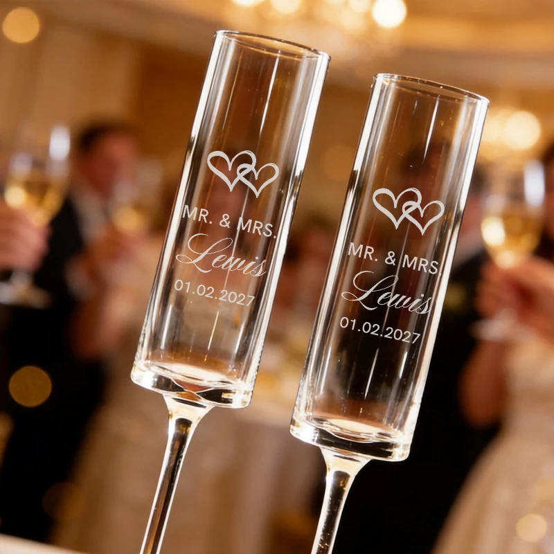 2pcs Personalized Champagne Flutes Wedding Champagne Glasses Newlyweds Gift, Engaged Gift, Gift for the Couple