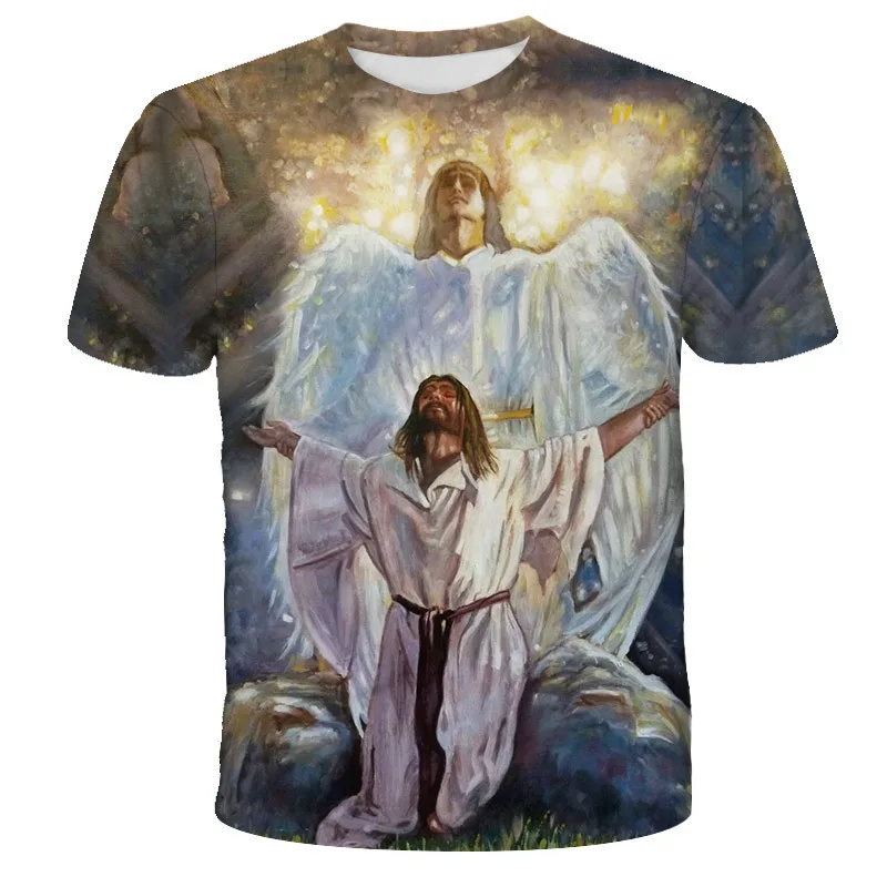 

Summer cross-border men's printed 3D Jesus short sleeved T-shirt, children's clothing