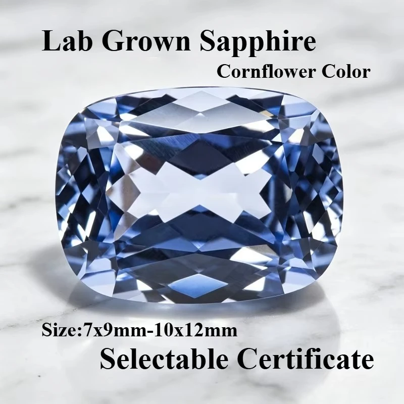 Top Lab Grown Sapphire Cornflower Color Rectangular Cushion Cut Gemstone for DIY Charms Jewelry Making Selectable Certificate